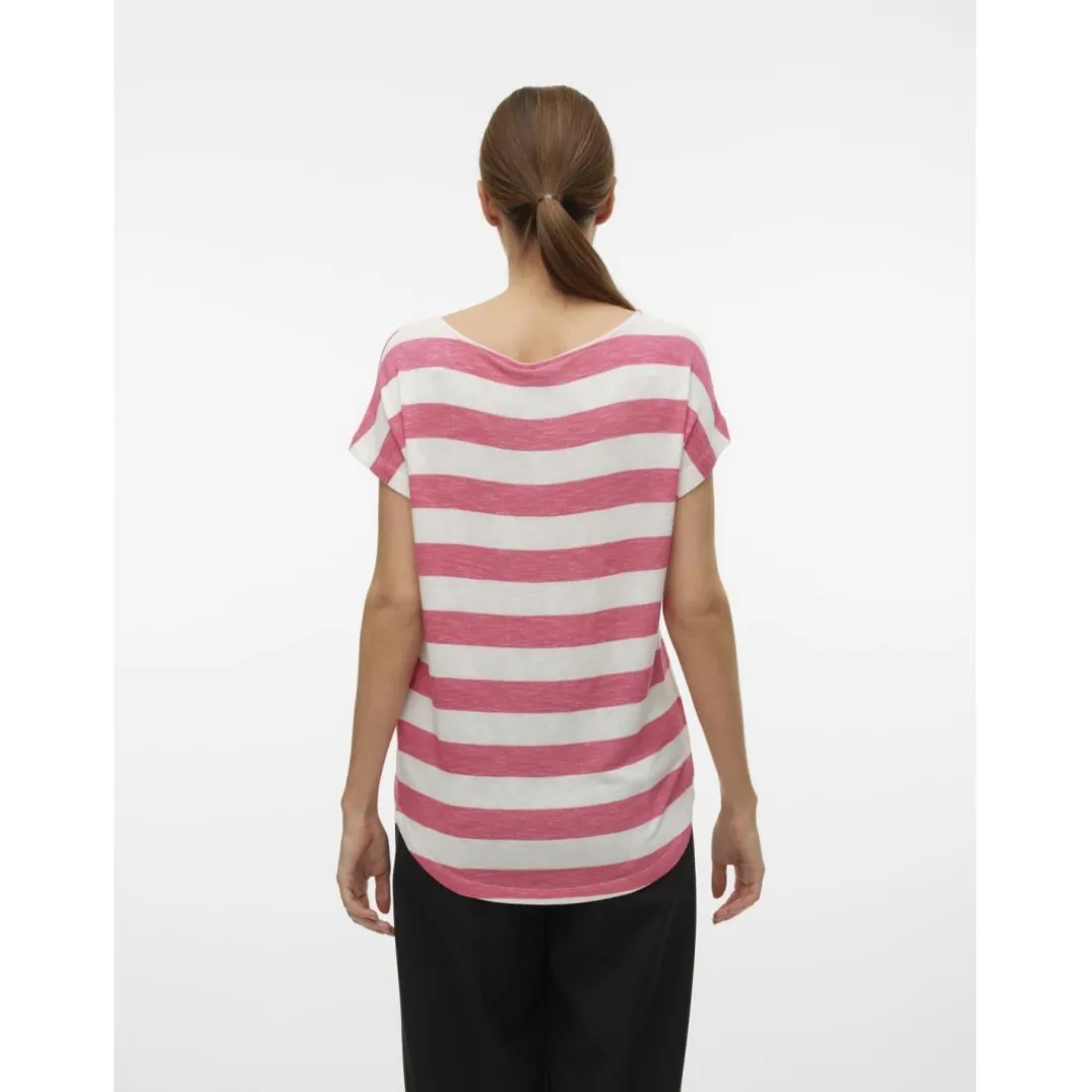 Débardeur sans manches ourlet bas col rond manches classiques manches courtes rose en viscose Cara