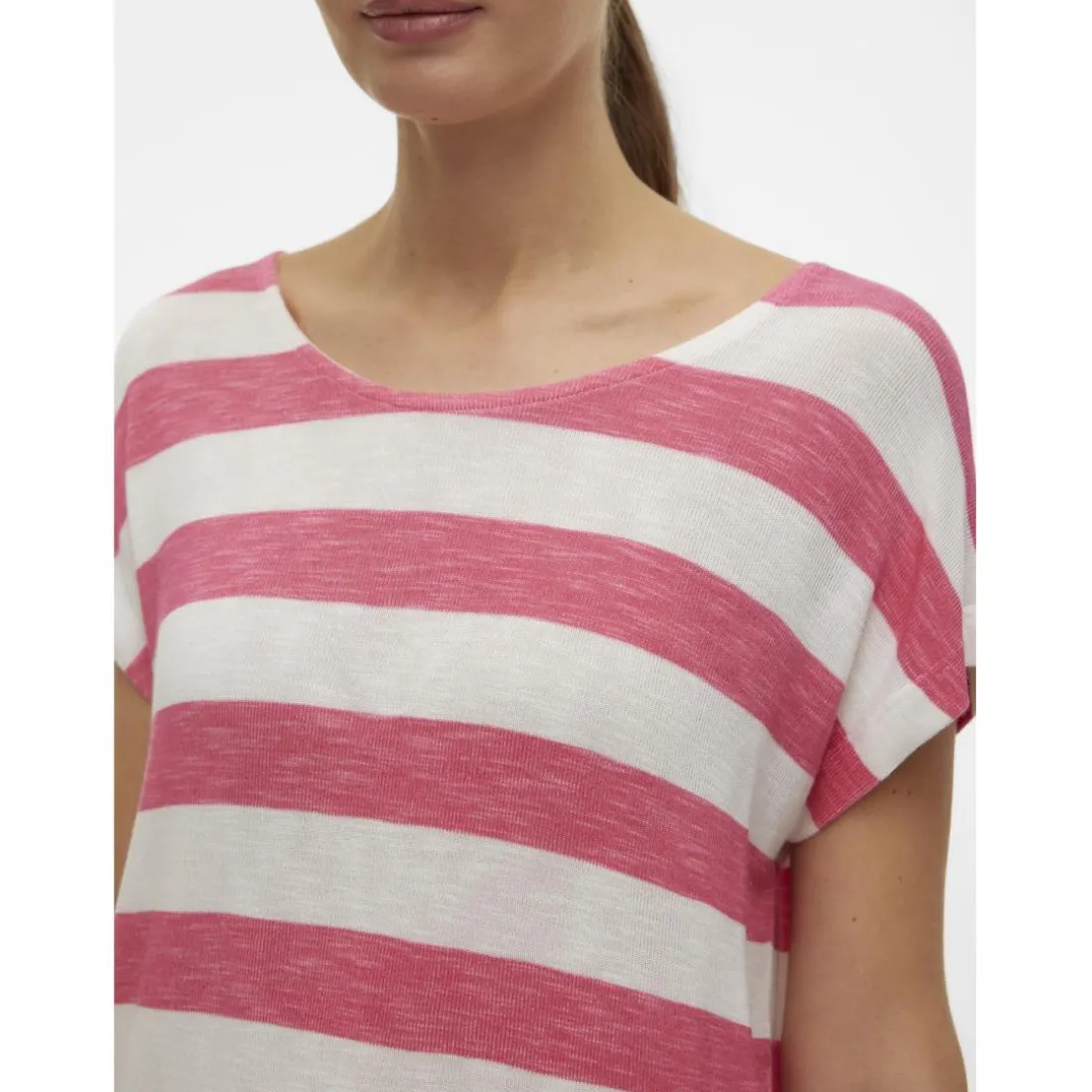 Débardeur sans manches ourlet bas col rond manches classiques manches courtes rose en viscose Cara