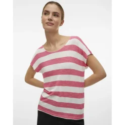 Débardeur sans manches ourlet bas col rond manches classiques manches courtes rose en viscose Cara