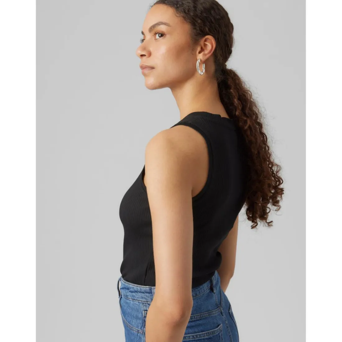 Débardeur Slim Fit Col rond Sans manches Longueur regular noir en coton