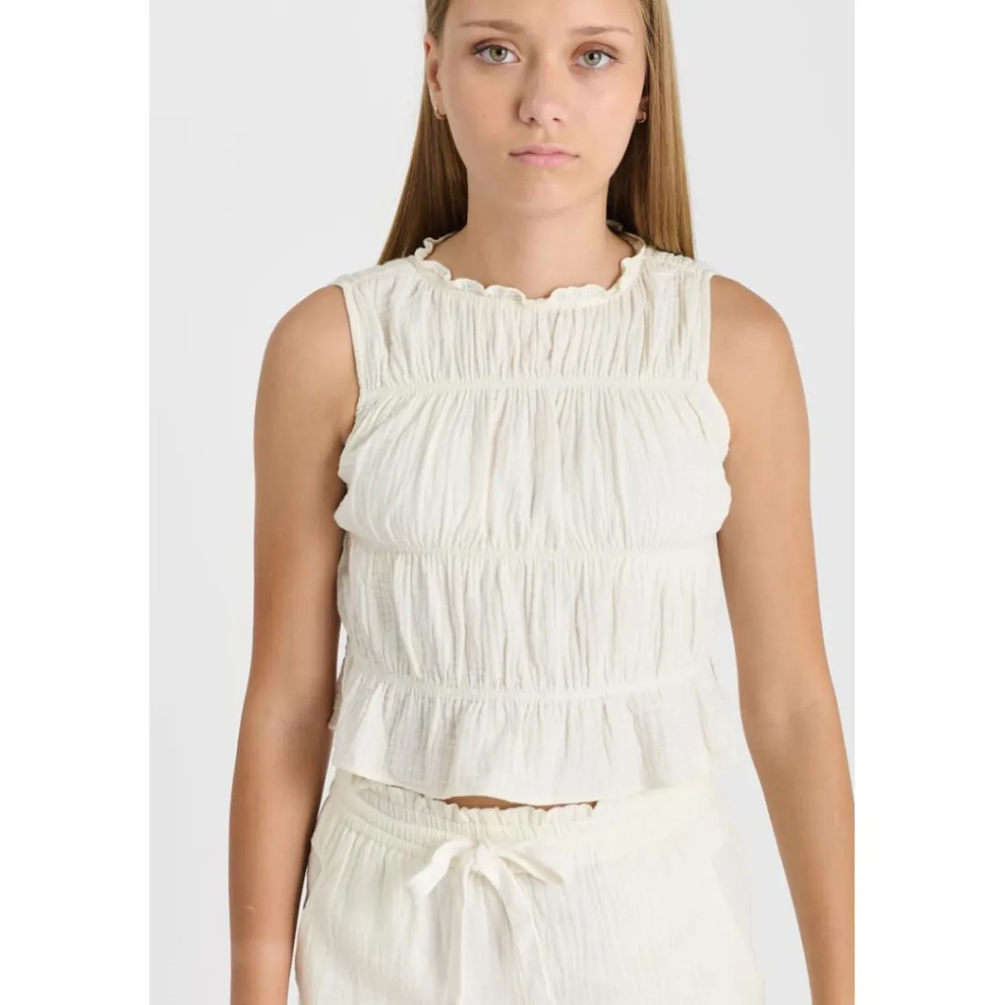 Debardeur fille SABAGI blanc en coton Elia