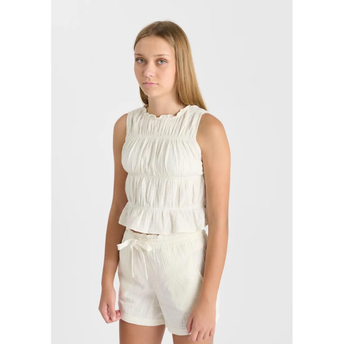 Debardeur fille SABAGI blanc en coton Elia
