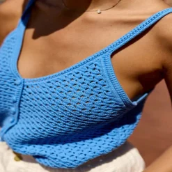 Debardeur maille MIRELA bleu en coton
