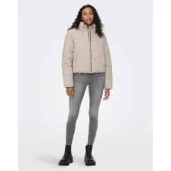 Doudoune Col haut Manches longues Court beige