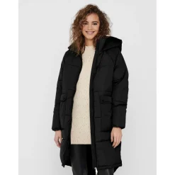 Doudoune Coupe-vent Col haut Manches longues Long noir Daisy