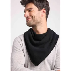 Echarpe carree franges unisexe IRMA en cachemire noir