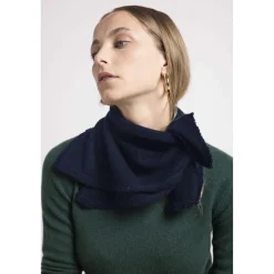 Echarpe carree franges unisexe IRMA en cachemire bleu marine