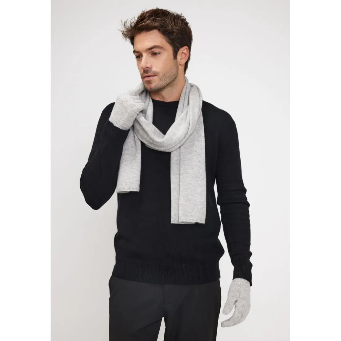 Echarpe etole unisexe en cachemire gris perle