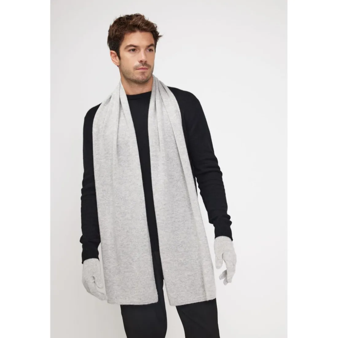 Echarpe etole unisexe en cachemire gris perle