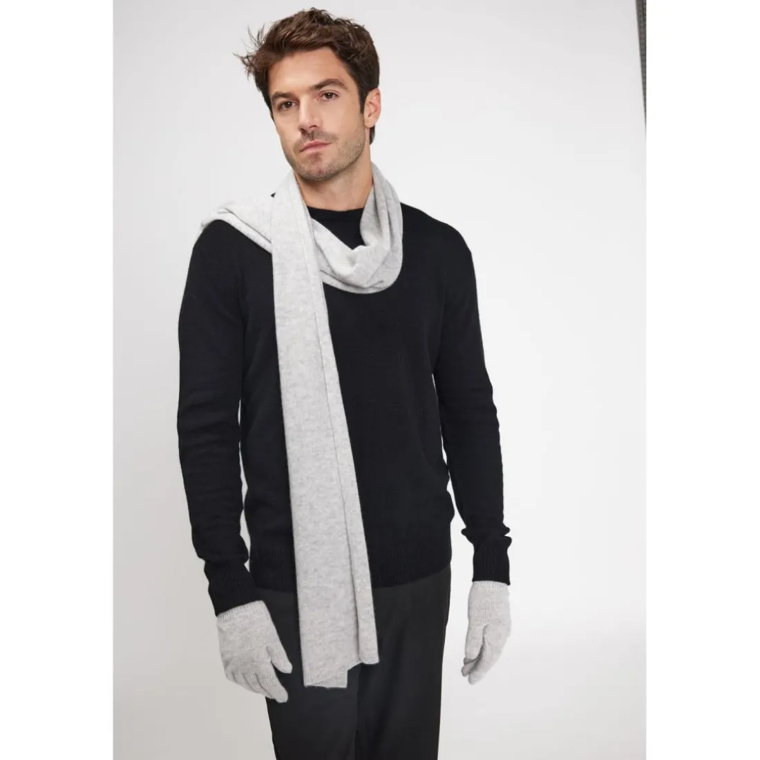 Echarpe etole unisexe en cachemire gris perle