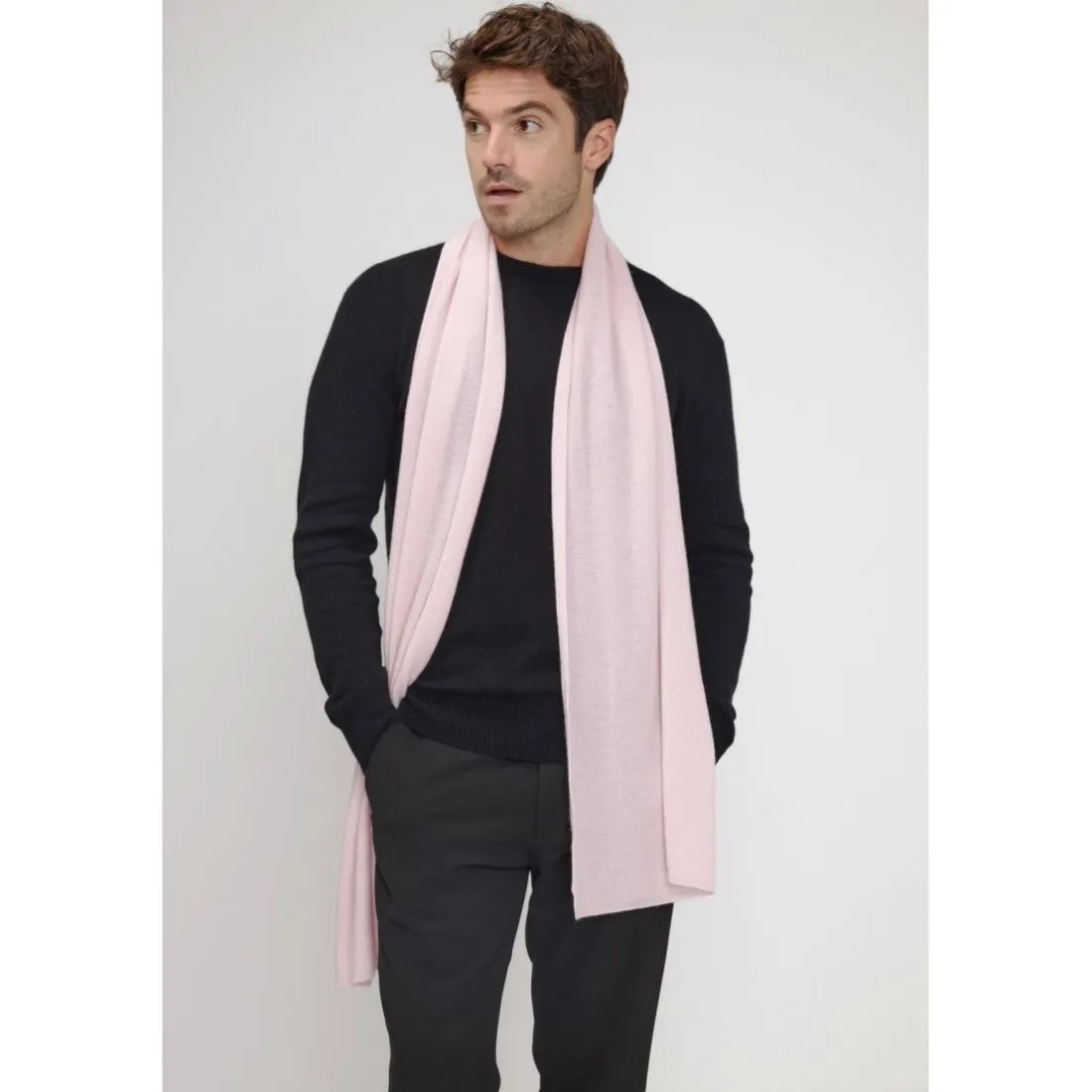 Echarpe etole unisexe en cachemire rose perle