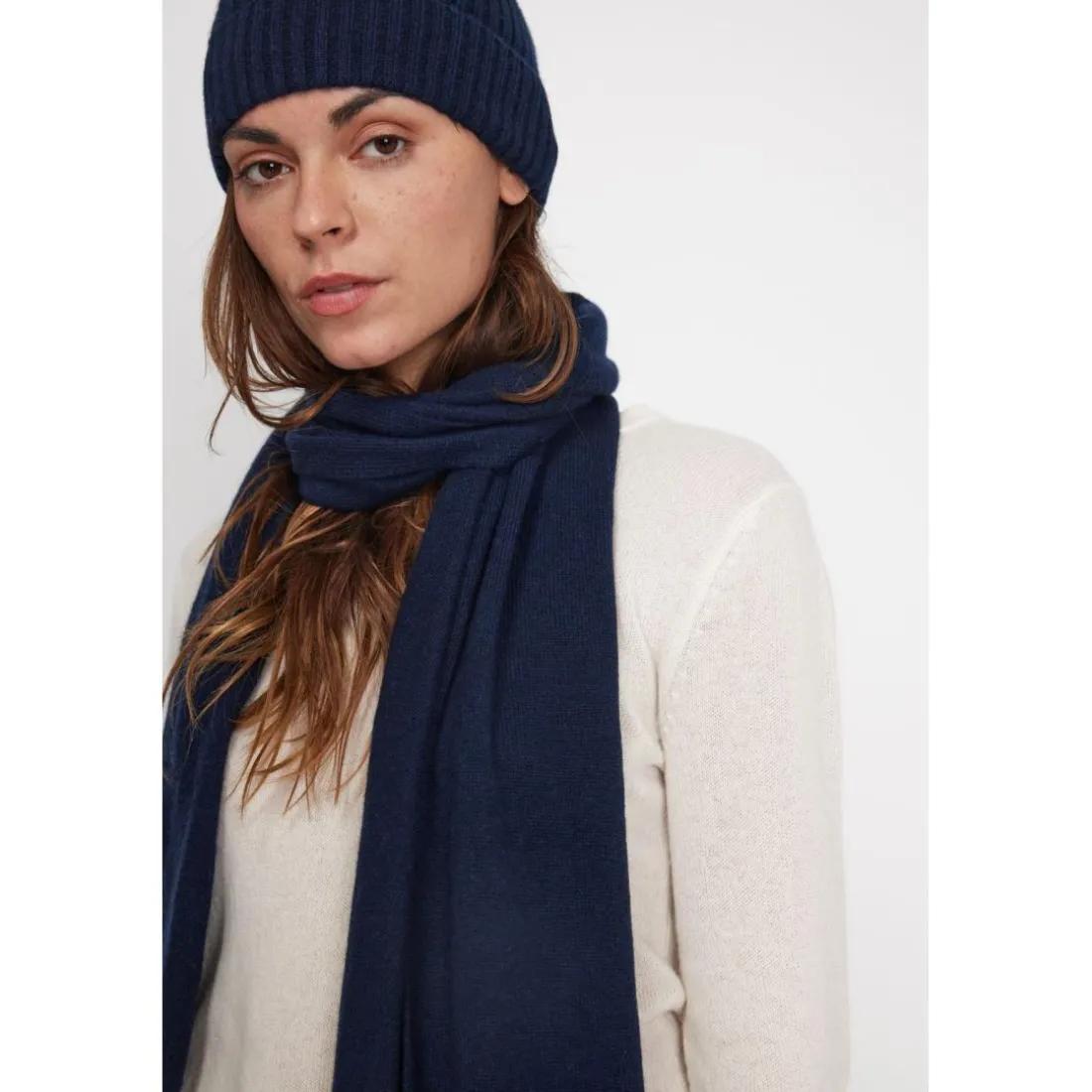 Echarpe etole unisexe en cachemire bleu marine