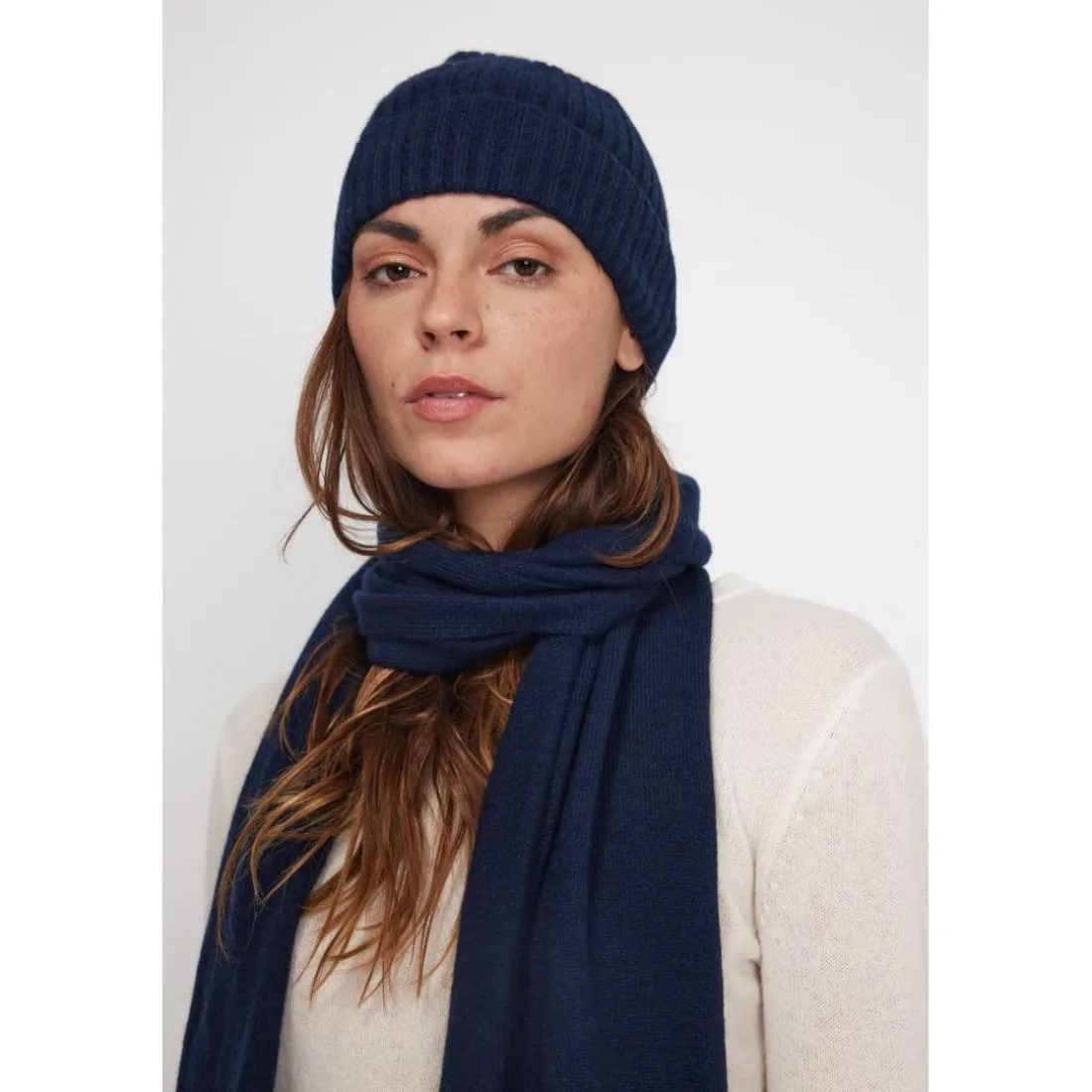 Echarpe etole unisexe en cachemire bleu marine