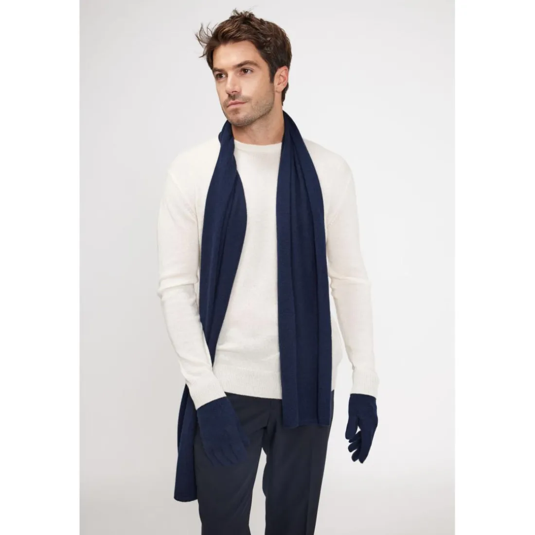 Echarpe etole unisexe en cachemire bleu marine