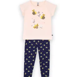 Ensemble Pyjama filette haut uni avant imprimé devant et short imprimé nude