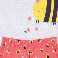 Ensemble Pyjama filette haut uni avant imprimé devant et short imprimé gris chiné
