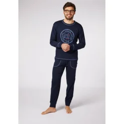 Ensemble Pyjama Long homme Bleu Marine Imprimé/ Bleu Marine en coton