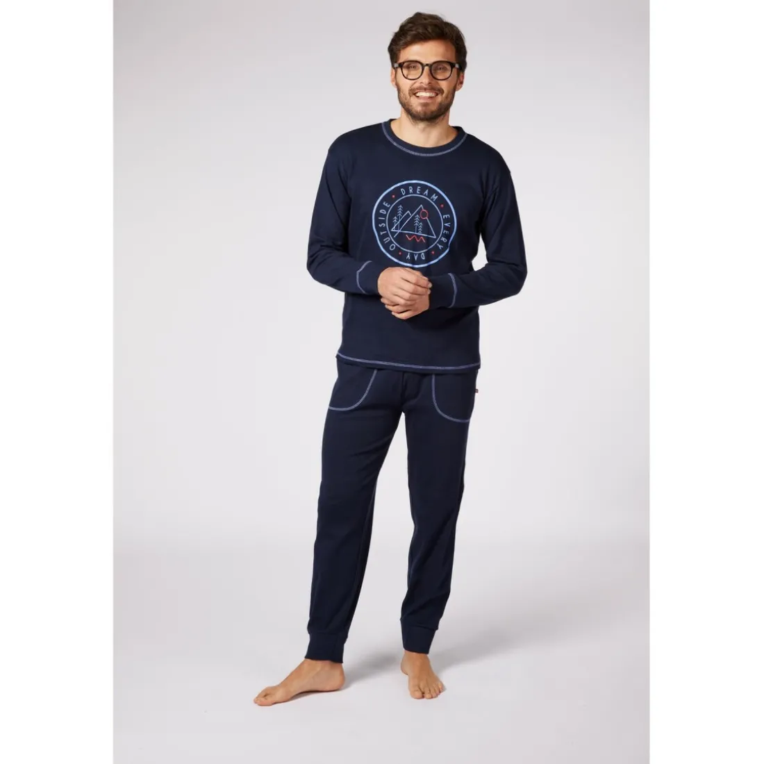 Ensemble Pyjama Long homme Bleu Marine Imprimé/ Bleu Marine en coton