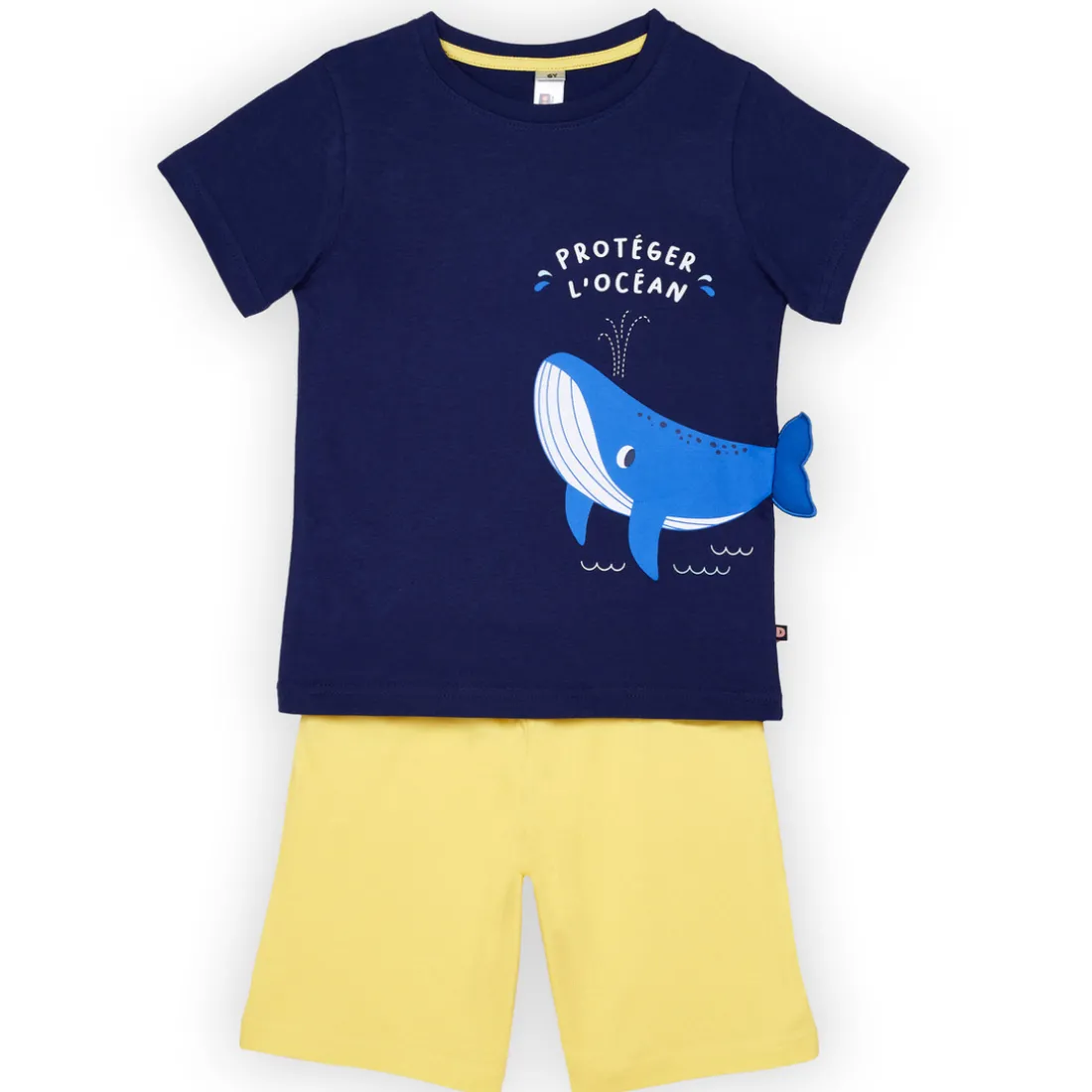 Ensemble Pyjama short Garçon haut uni avant imprimé devant ou bas uni marine