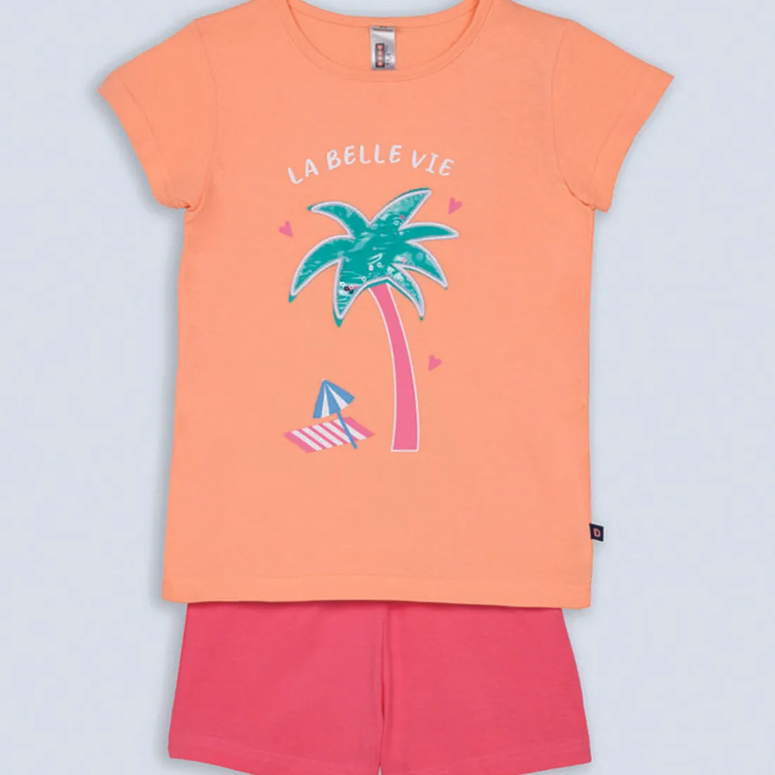 Ensemble Pyjama short haut imprimé devant et bas uni pêche