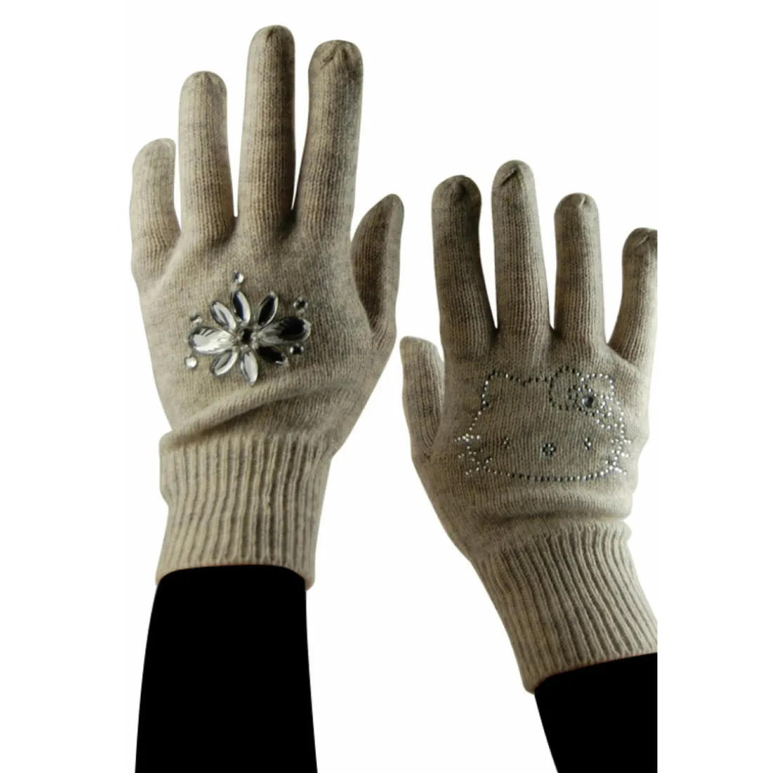 Gants Hello Kitty Gris et strass Taille 8-1/3 by Victoria Couture Gris en laine