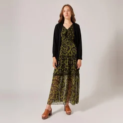 Gilet long à poche noir en viscose
