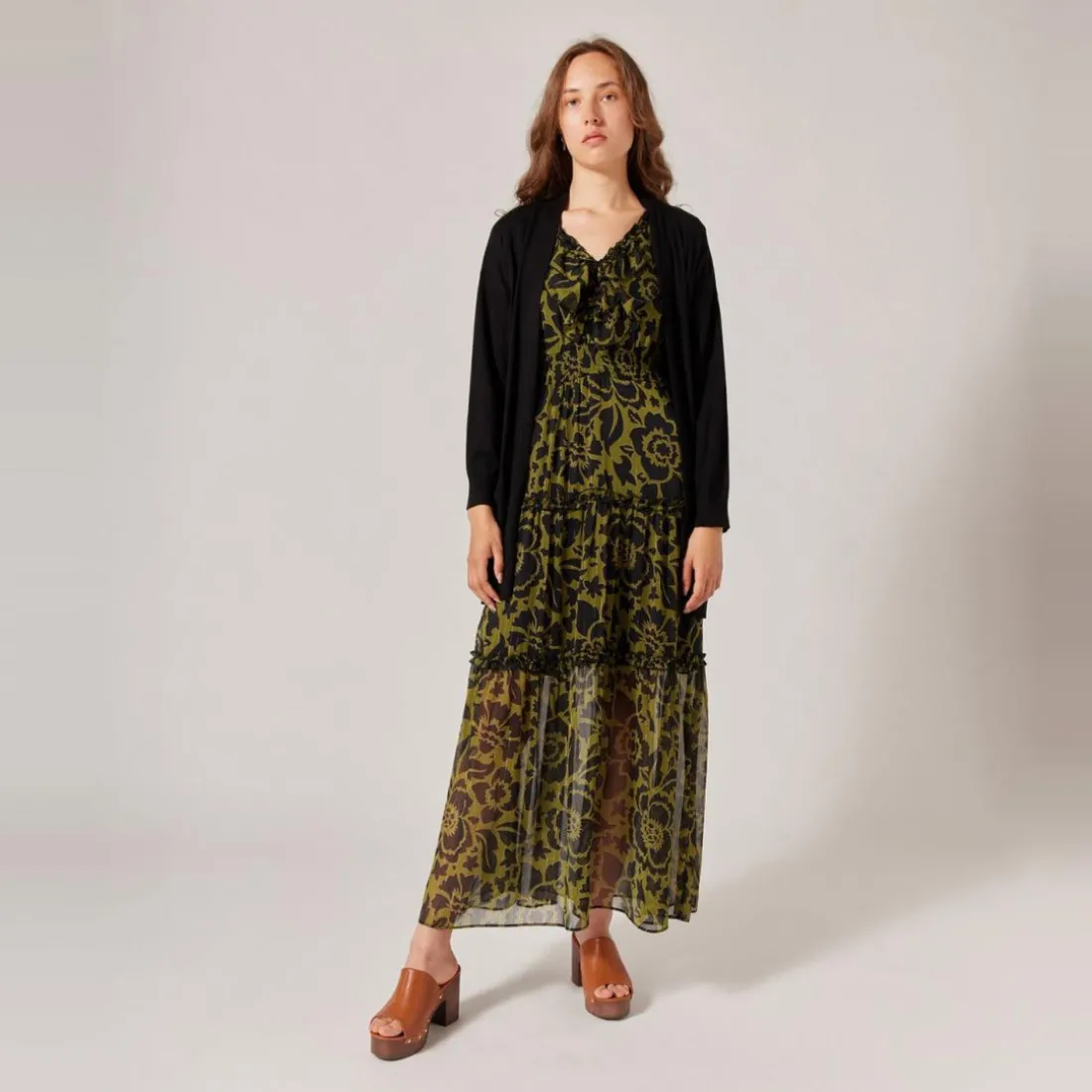 Gilet long à poche noir en viscose