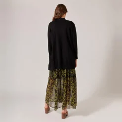 Gilet long à poche noir en viscose