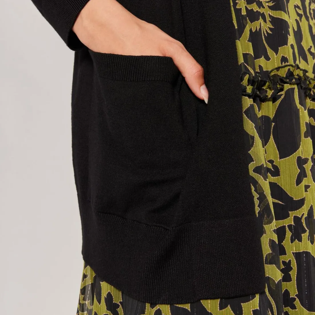Gilet long à poche noir en viscose