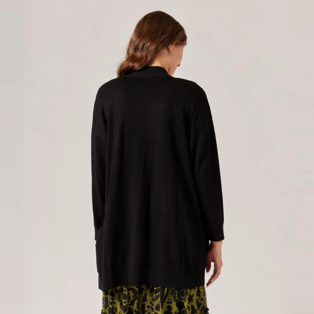 Gilet long à poche noir en viscose