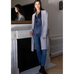 Gilet long col châle Hardy en viscose gris