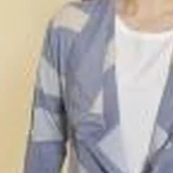 Gilet long rayé col à revers manches longues femme - Rayé Bleu Clair