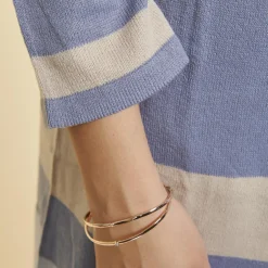 Gilet long rayé col à revers manches longues femme - Rayé Bleu Clair