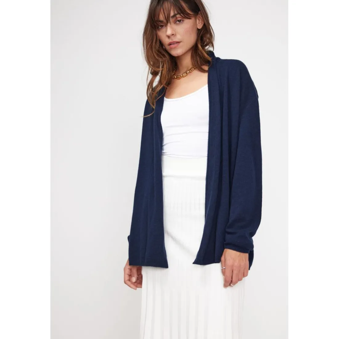 Gilet tube femme ZASSIA en cachemire bleu marine