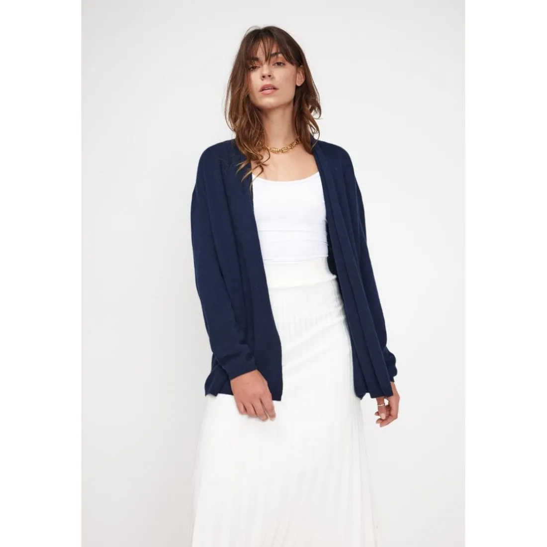 Gilet tube femme ZASSIA en cachemire bleu marine