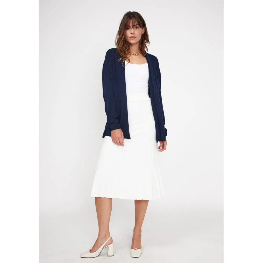 Gilet tube femme ZASSIA en cachemire bleu marine