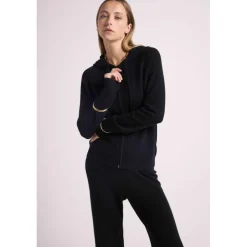 Gilet zippe capuche femme ZUMA en cachemire noir