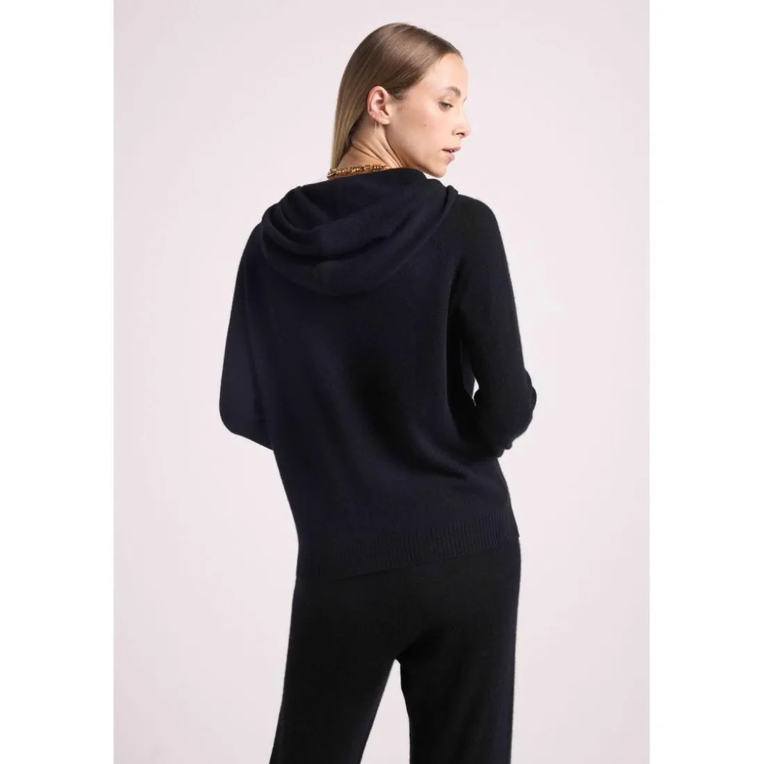 Gilet zippe capuche femme ZUMA en cachemire noir