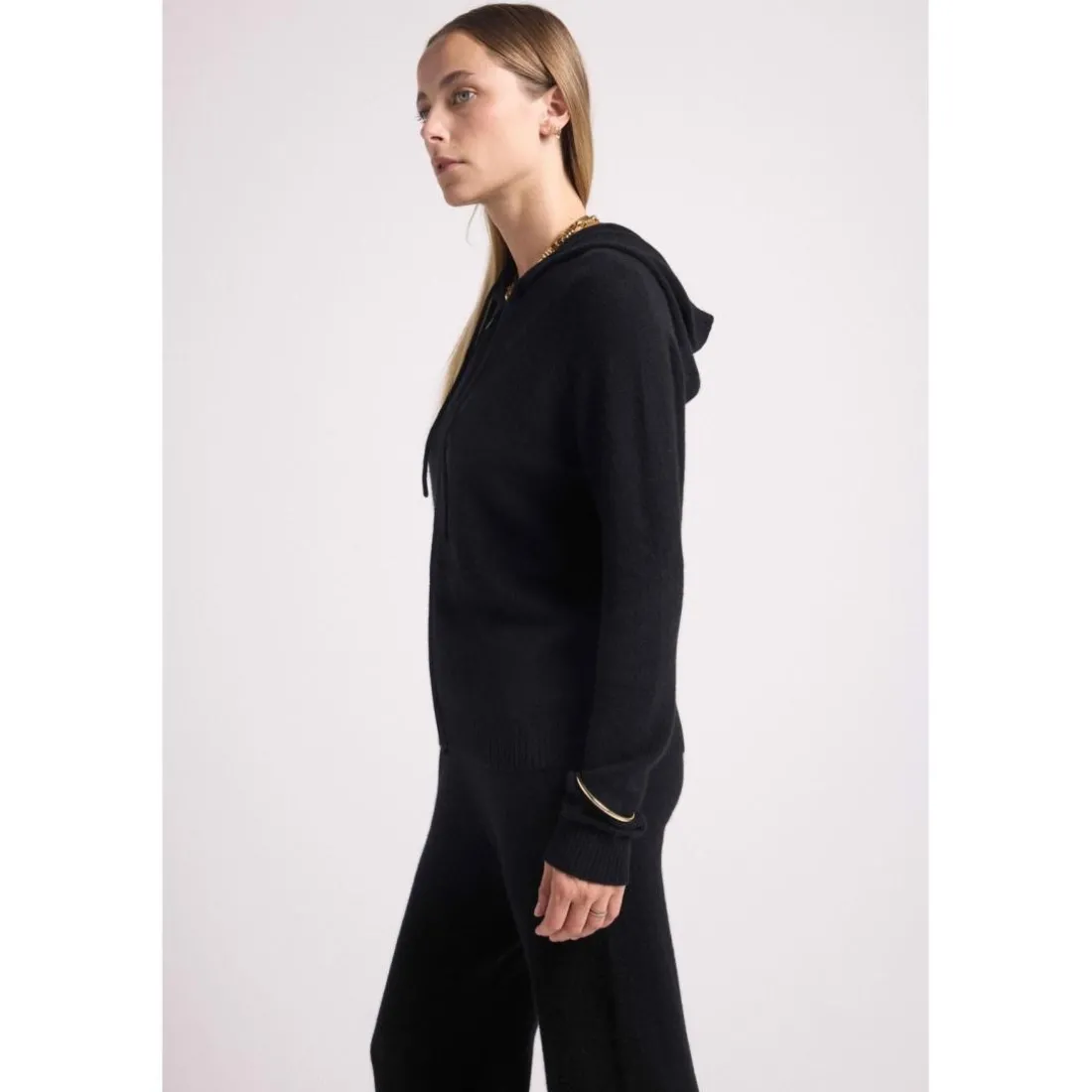 Gilet zippe capuche femme ZUMA en cachemire noir