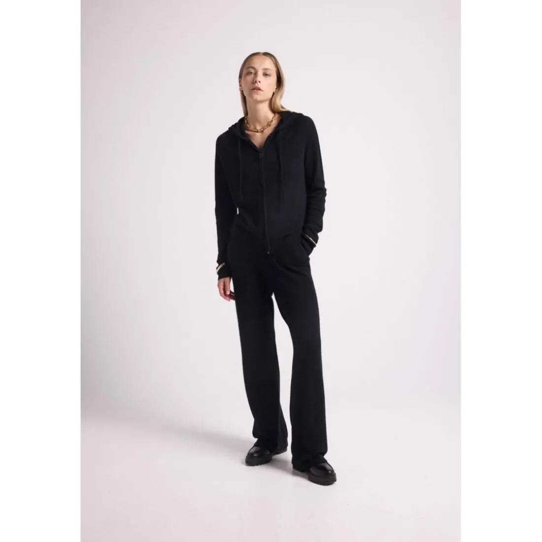 Gilet zippe capuche femme ZUMA en cachemire noir