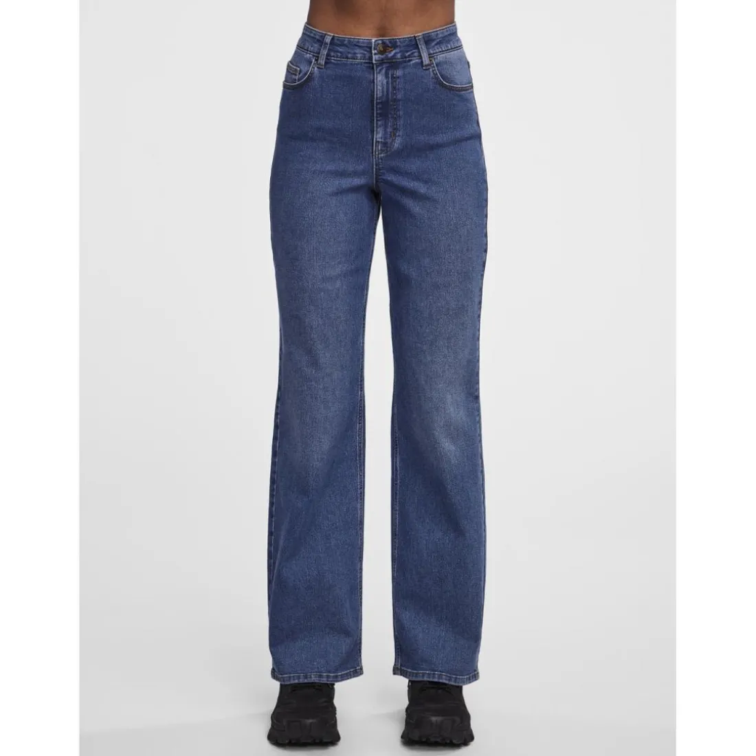 Jean à coupe large braguette zippée bleu en coton Noor