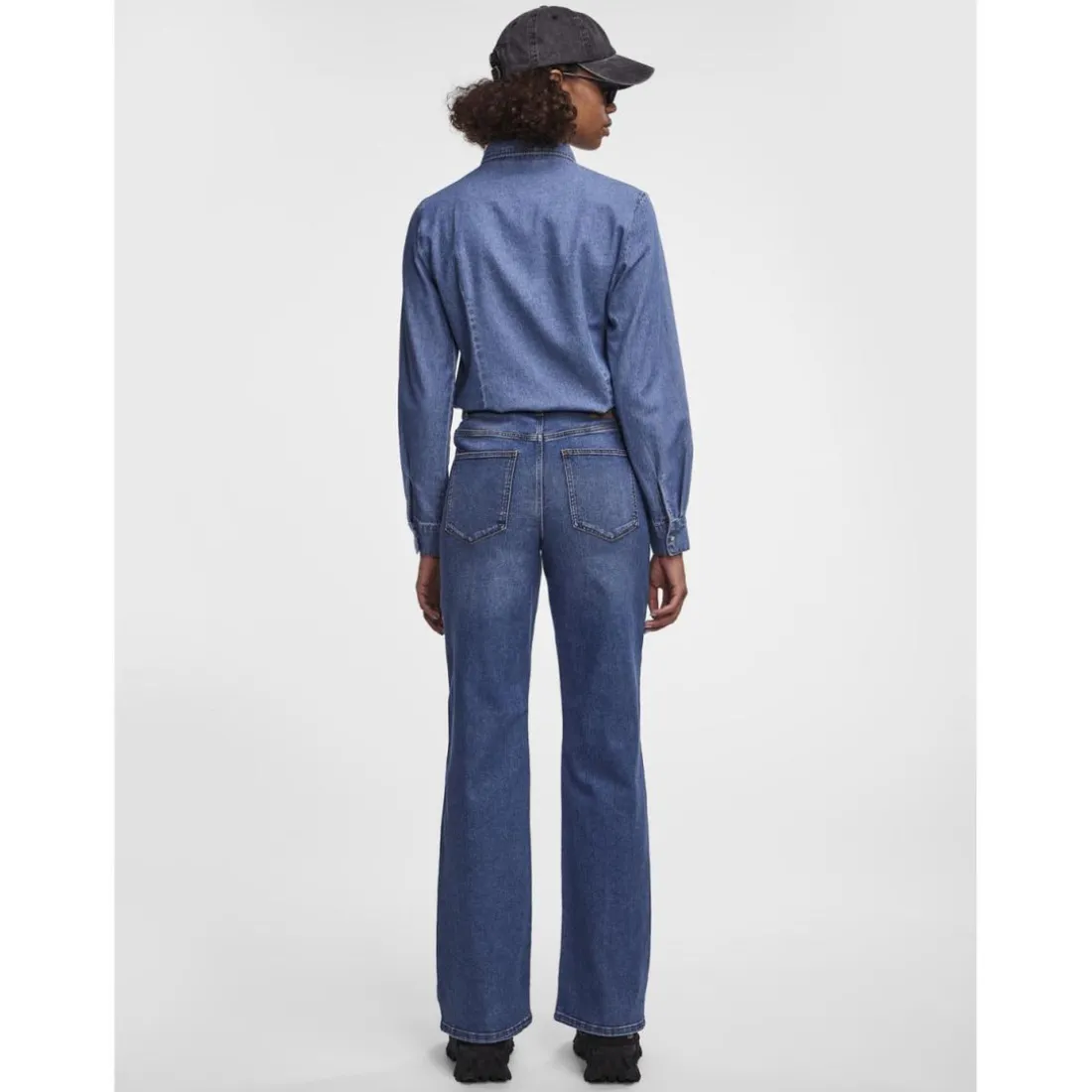 Jean à coupe large braguette zippée bleu en coton Noor