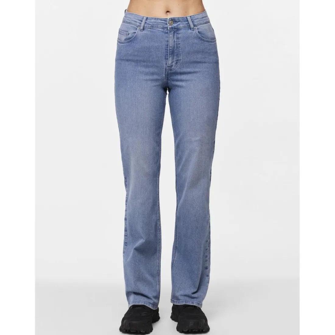 Jean à coupe large braguette zippée bleu en coton Eve