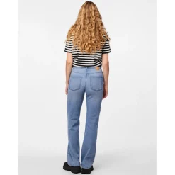 Jean à coupe large braguette zippée bleu en coton Eve