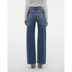 Jean à coupe large fermeture à boutons et à glissière taille haute bleu en coton Maud