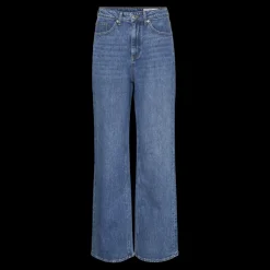 Jean à coupe large fermeture à boutons et à glissière taille haute bleu en coton Maud