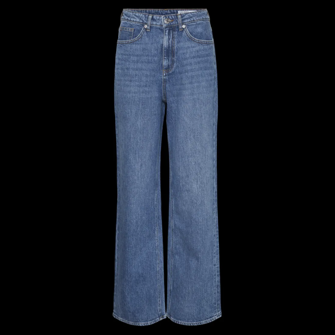 Jean à coupe large fermeture à boutons et à glissière taille haute bleu en coton Maud
