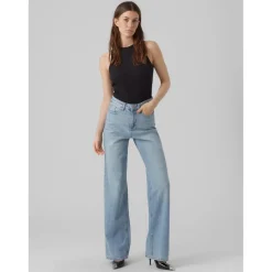 Jean à coupe large Wide Leg Fit Taille haute Extra long bleu Ida