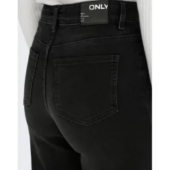 Jean à jambe large braguette zippée taille haute noir en coton Hattie
