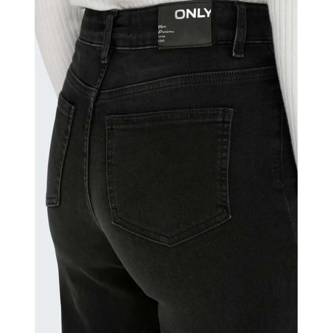 Jean à jambe large braguette zippée taille haute noir en coton Hattie
